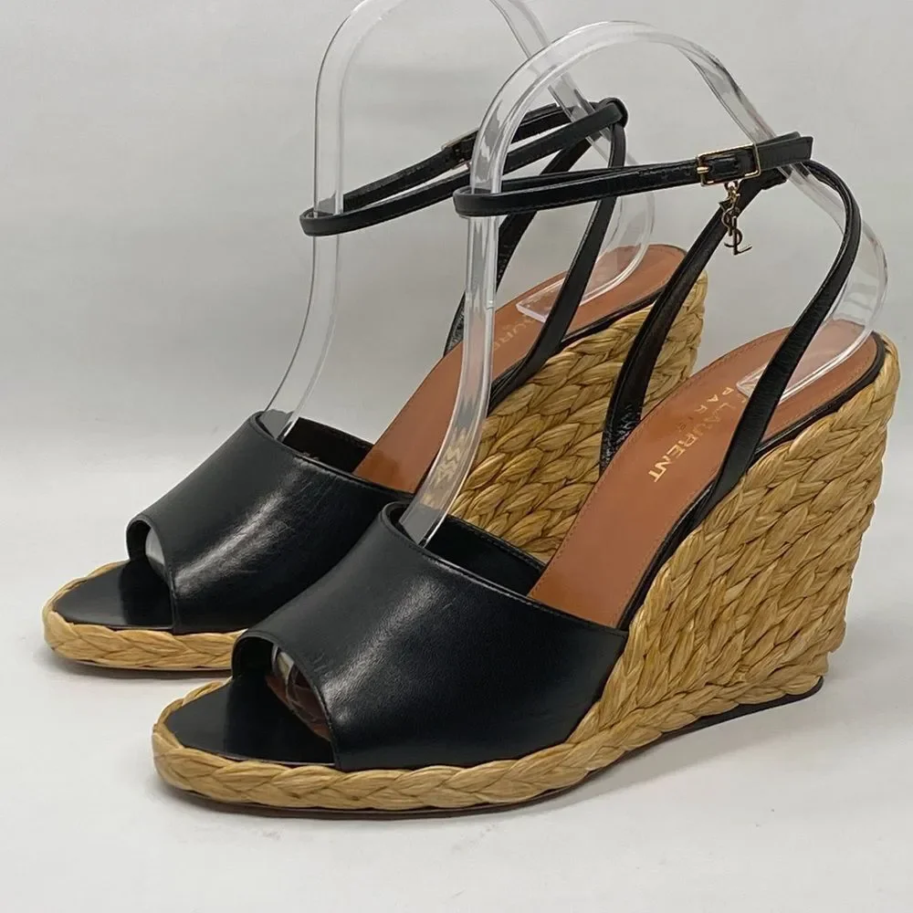 Saint Laurent Paloma 95 leather espadrille wedge sandals size 38
